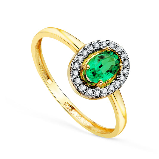 18K SORTIJA ORO AMARILLO FORMA OVAL ESMERALDA 6X4 MM 0.49 QTS. ANCHO TOTAL 8X6 MM
