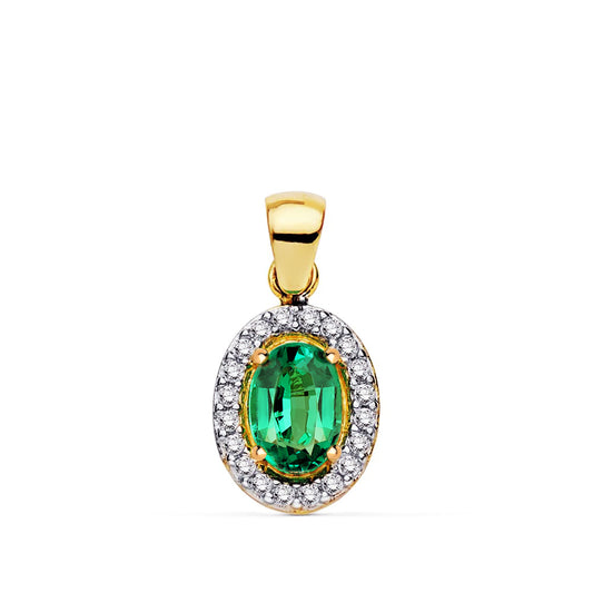 18K COLGANTE ORO BICOLOR PIEDRA ESMERALDA Y CIRCONITA 10X8 MM