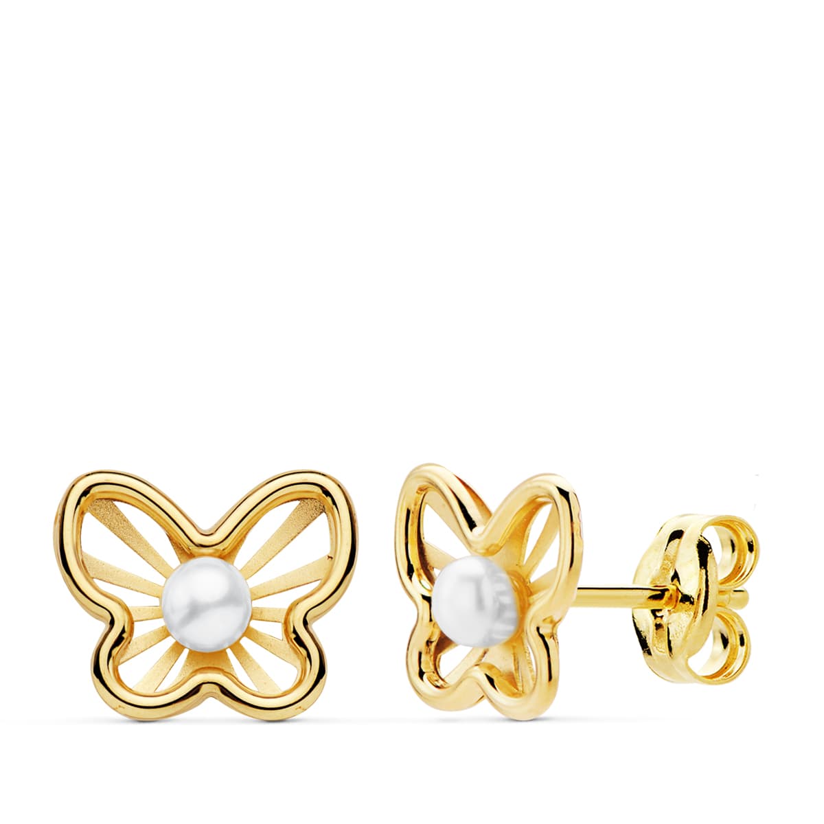 Pendientes Mariposas 9 x 7 mm Perlas 2,5 mm de oro amarillo 18K