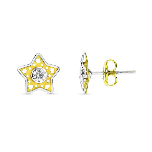 Pendientes Bicolor Comunion Estrella 18K