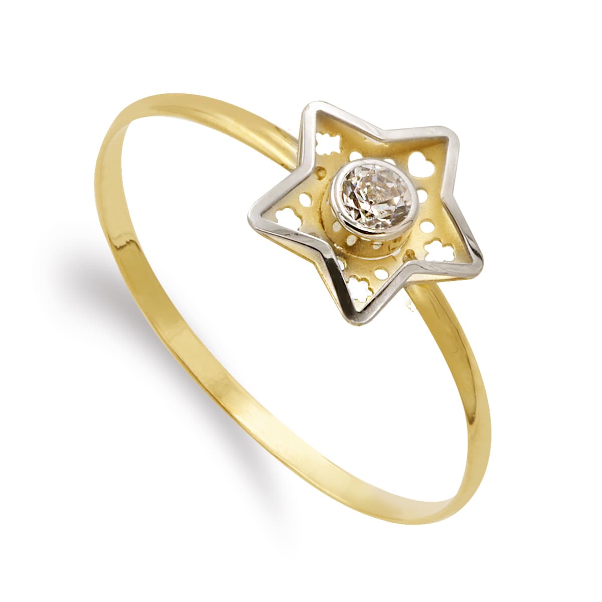 Sortija Bicolor Estrella y Circonita 8 mm Cuerpo 1 mm 18K