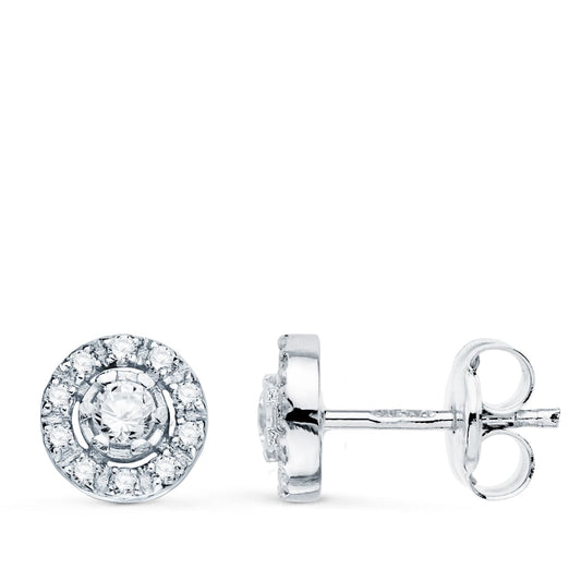 18K PENDIENTES ORO BLANCO REDONDO CON CIRCONITA 7 MM CIERRE PRESION