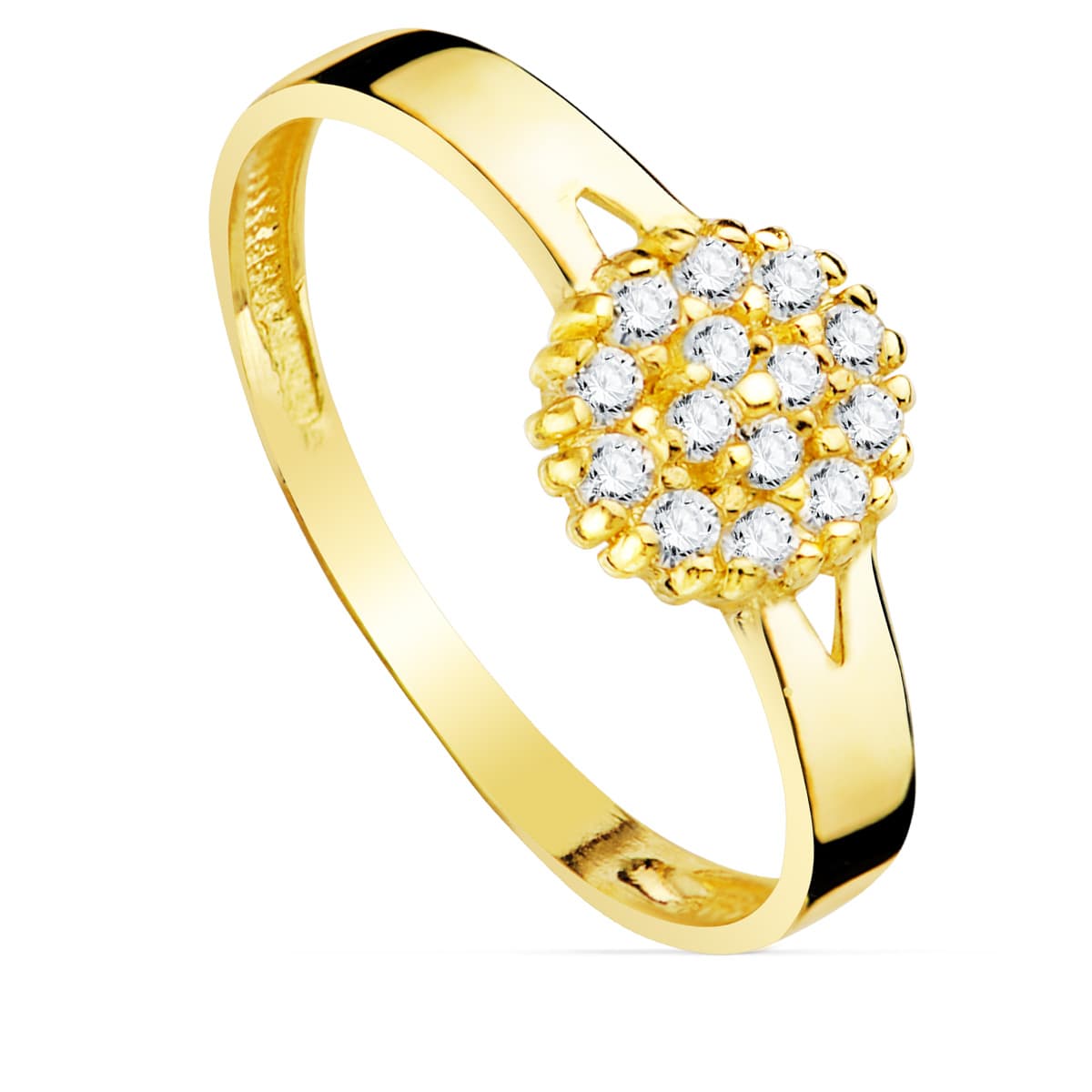 Sortija Cuajo con Circonita 7 x 7 mm Ancho Cuerpo 2,5 mm de oro amarillo 18K
