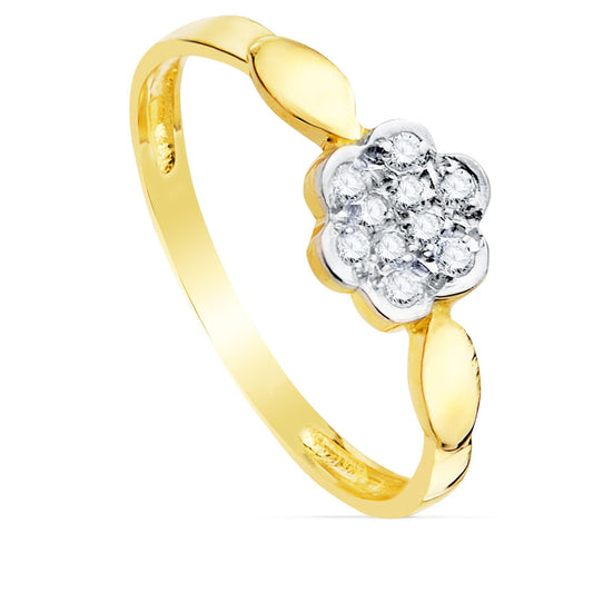18K SORTIJA ORO BICOLOR FLOR CON CIRCONITA. ANCHO: 6,5 MM