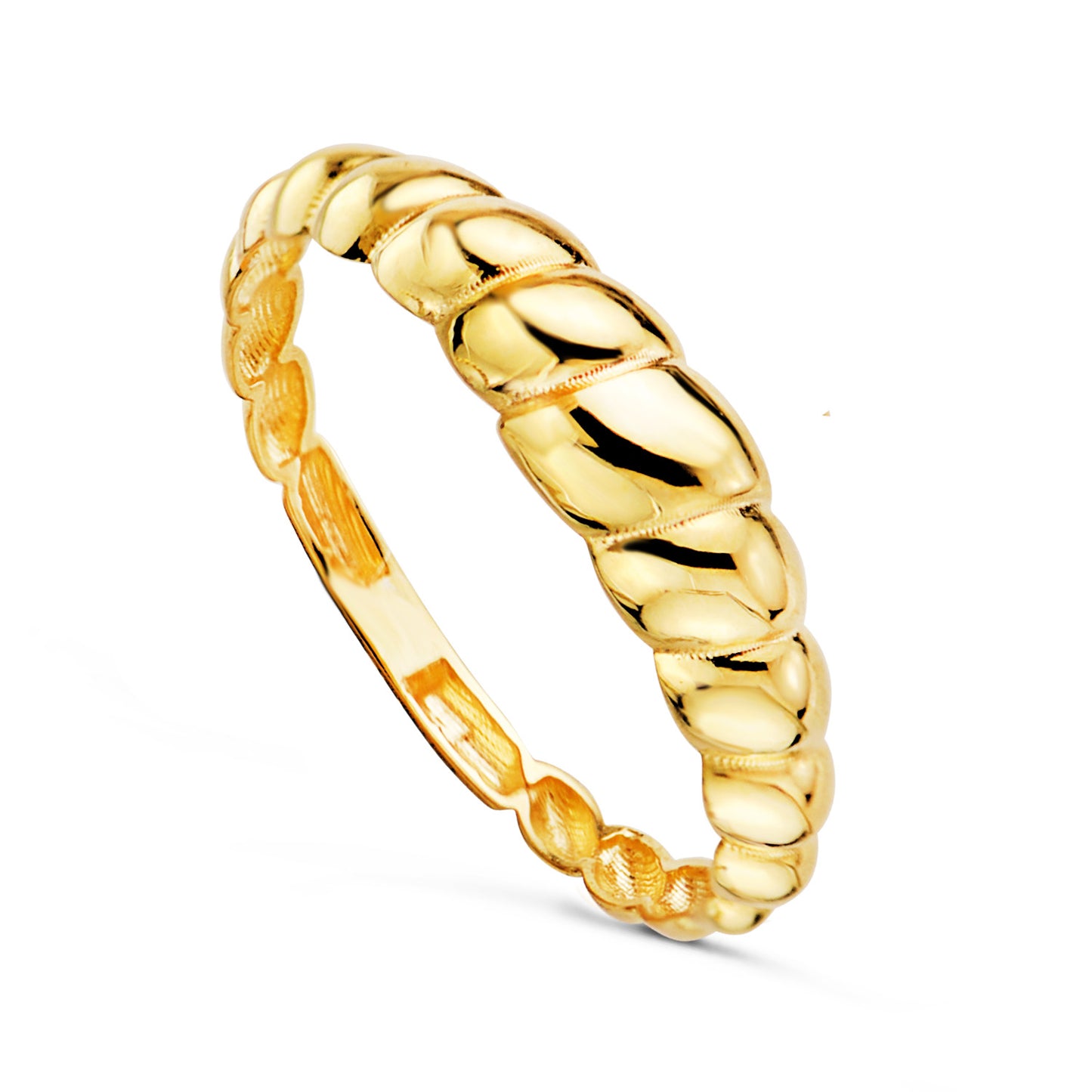 18K SORTIJA ORO AMARILLO CROISSANT GALLONES BRILLO. ANCHO: 4.5 MM