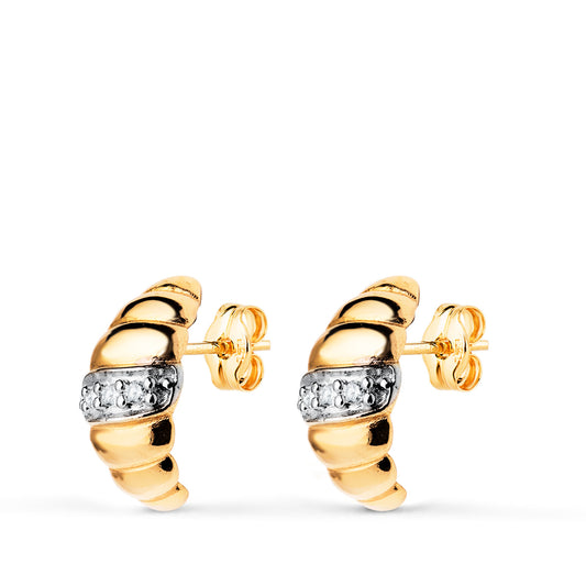Pendientes Bicolor Gallones con Circonitas. Medida: 10 x 5 mm. 18K