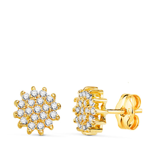 Pendientes Cuajo con Circonitas. Medida: 8 x 7,5 mm. de oro amarillo 18K