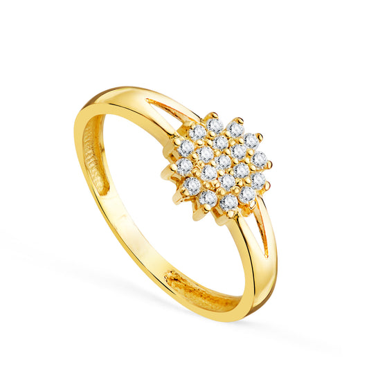 18K SORTIJA ORO AMARILLO CUAJO CON CIRCONITAS 7,5 MM.ANCHO CUERPO 2 MM