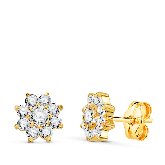 Pendientes Cuajo con Garras y Circonitas. Medida: 6,5 x 6,5 mm. de oro amarillo 18K
