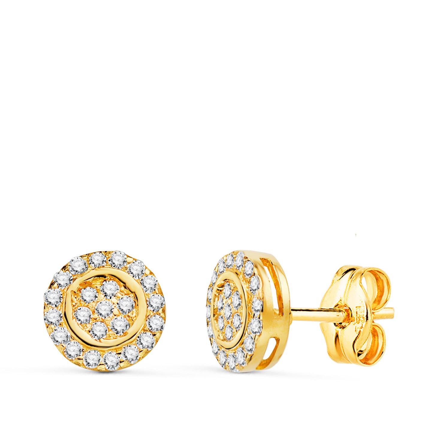 18K PENDIENTES ORO AMARILLO REDONDOS CON CIRCONITAS. MEDIDA: 7 MM. CIERRE PRESION