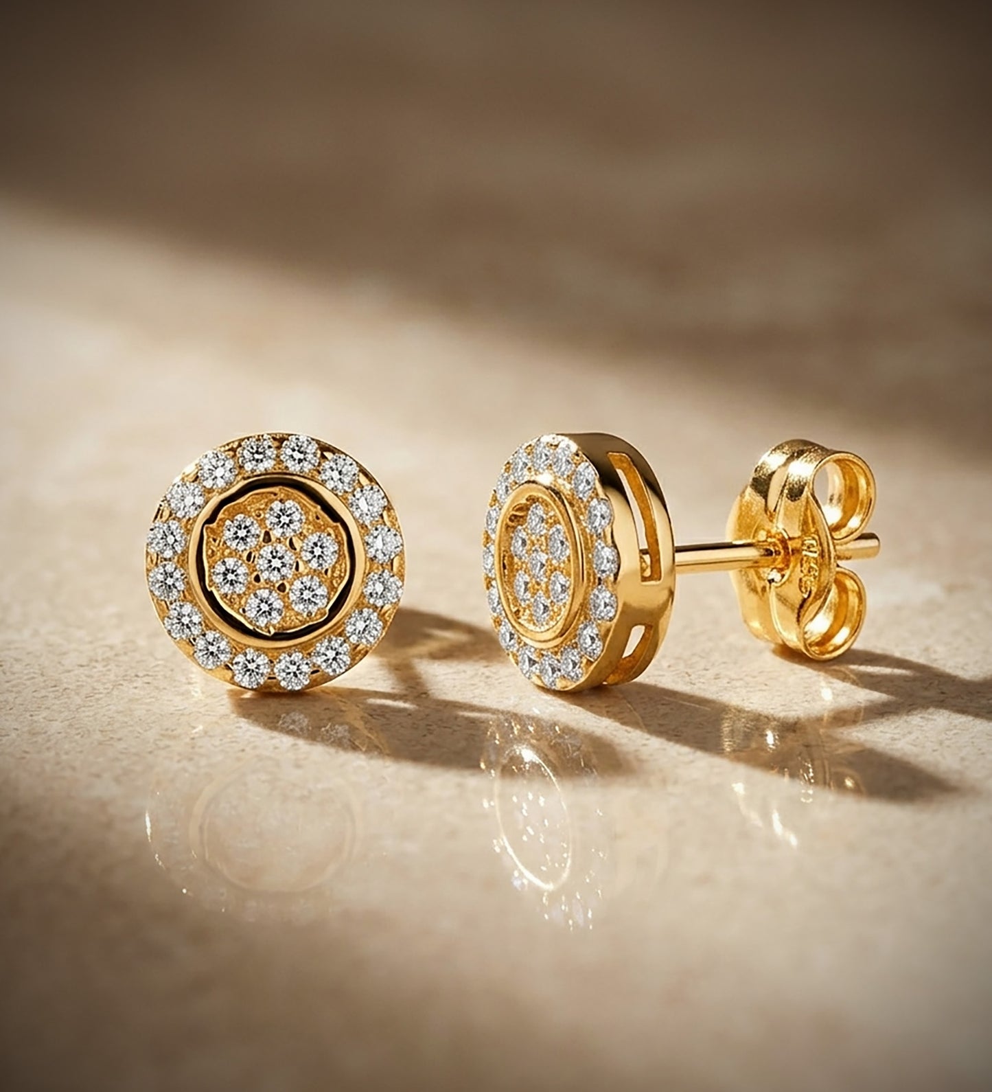 18K PENDIENTES ORO AMARILLO REDONDOS CON CIRCONITAS. MEDIDA: 7 MM. CIERRE PRESION