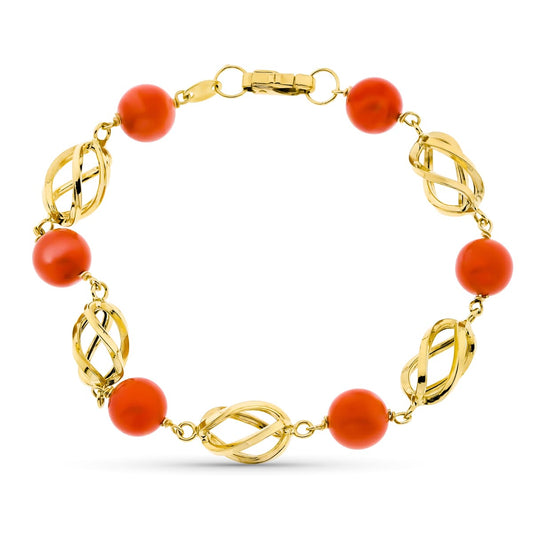 Pulsera Jaula Coral Fino Japones 8 mm 19 cm de oro amarillo 18K