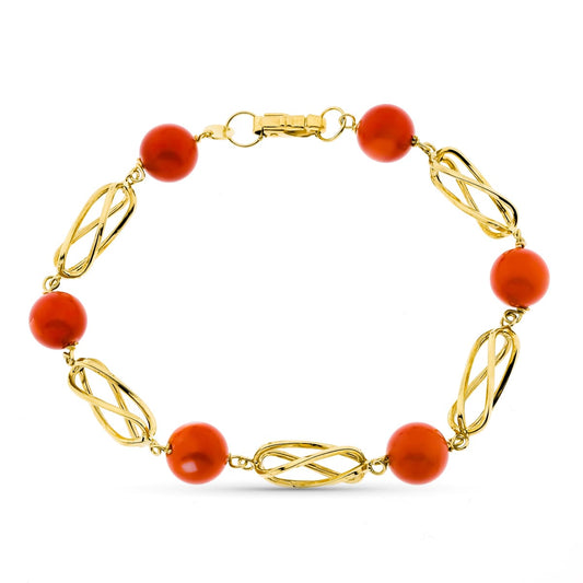 Pulsera Jaula Coral Fino Japones 8 mm 20,5 cm de oro amarillo 18K