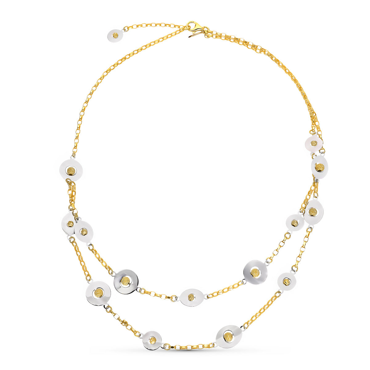 18K GARGANTILLA ORO BICOLOR DOBLE CADENA Y MOTIVOS