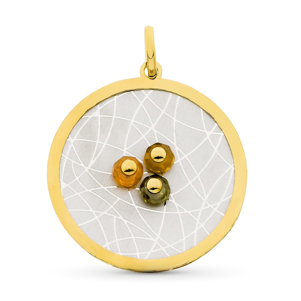 18K COLGANTE ORO BICOLOR CIRCULO PIEDRAS COLOR 43X40 MM