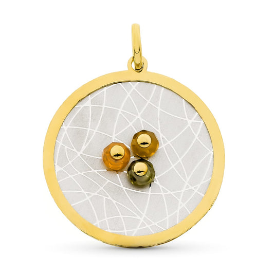 18K COLGANTE ORO BICOLOR CIRCULO PIEDRAS COLOR 43X40 MM