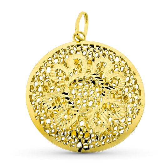 18K COLGANTE ORO AMARILLO CIRCULO CALADO 38X35 MM