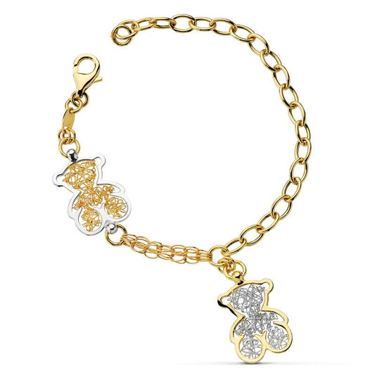 Pulsera Bicolor Osos y Eslabones 19 cm 18K
