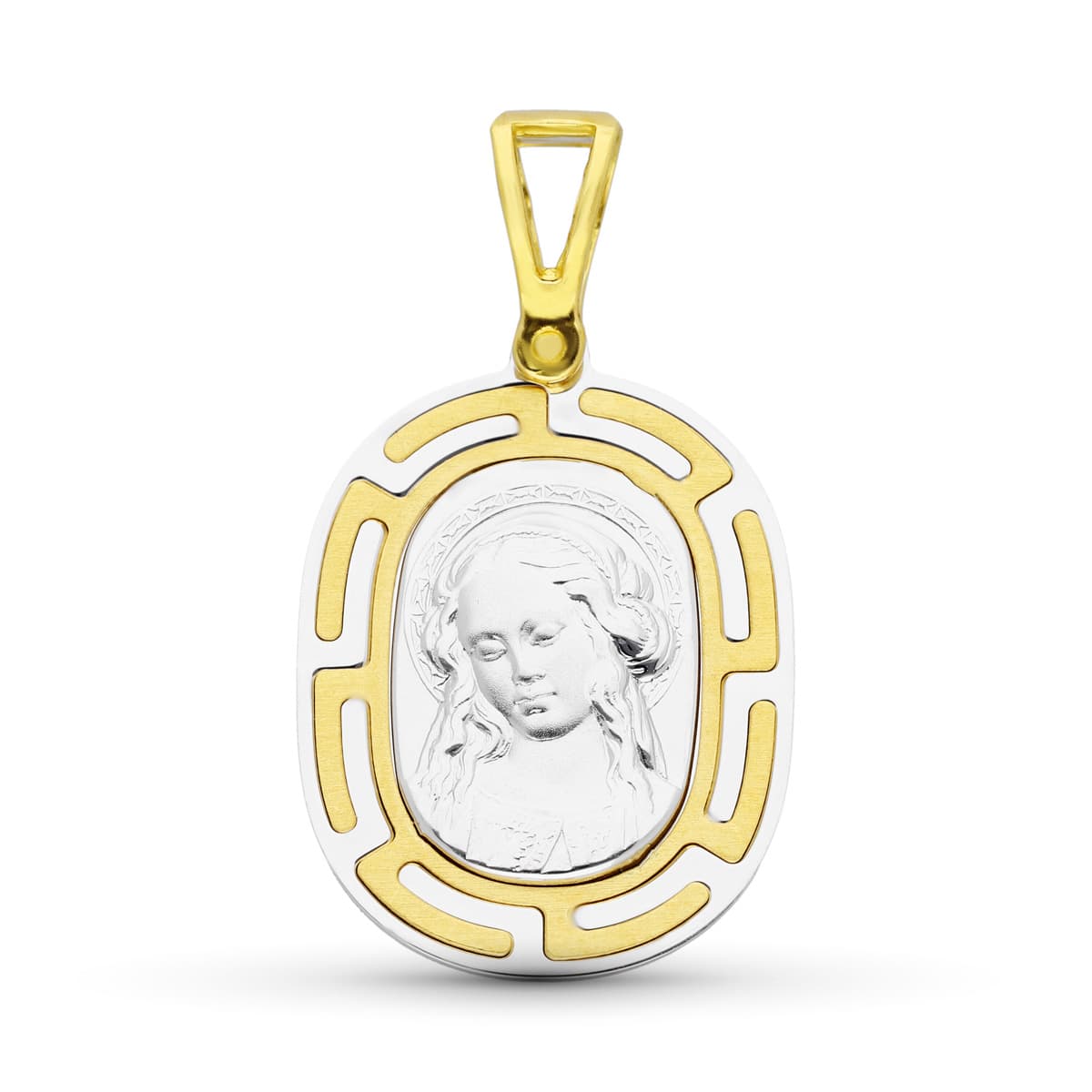 18K MEDALLA ORO AMARILLO ORO BICOLOR VIRGEN NIÑA 22X16 MM