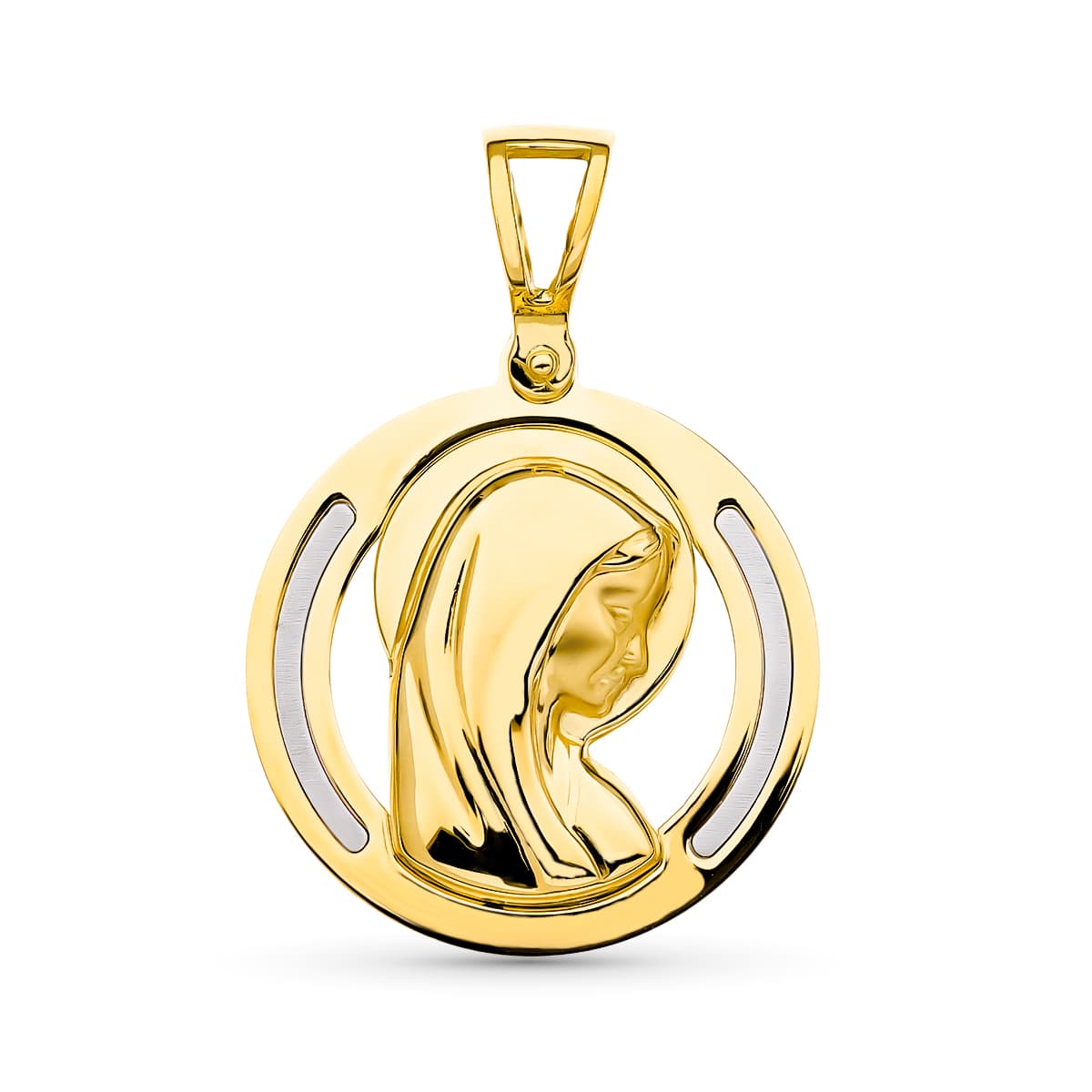 Medalla Bicolor Virgen Niña Bicolor 19 mm de oro amarillo 18K