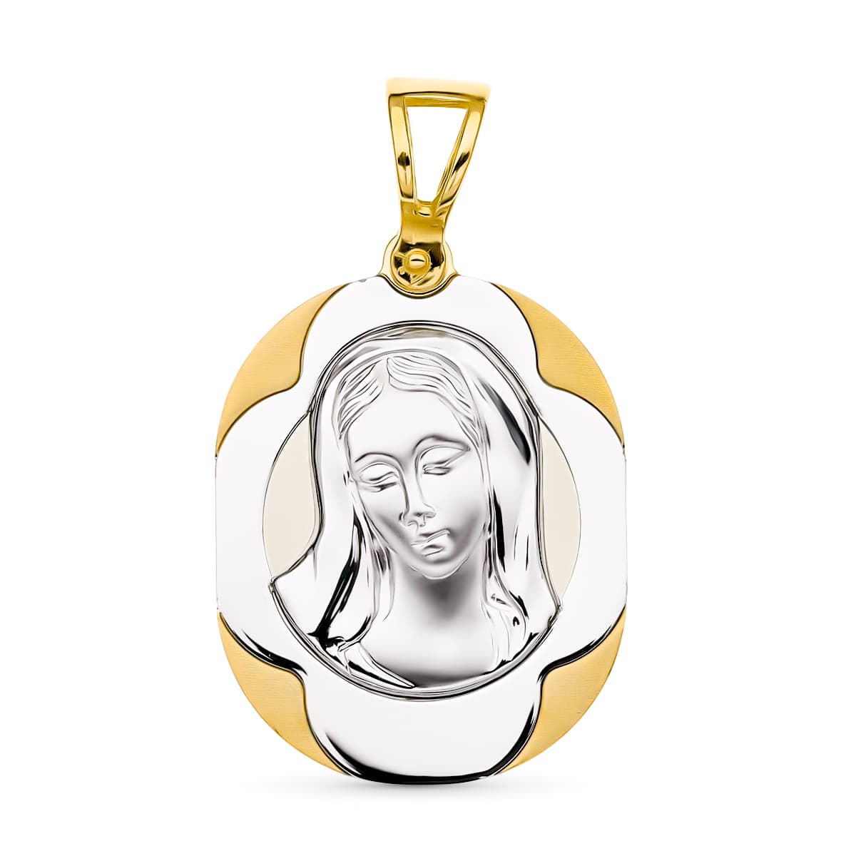 18K MEDALLA ORO AMARILLO ORO BICOLOR VIRGEN NIÑA 24X17 MM