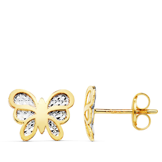 Pendientes Mariposa Bicolor 10 x 8 mm Cierre 18K