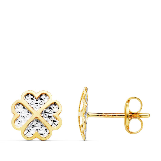 Pendientes Trebol Bicolor 8 x 8 mm 18K