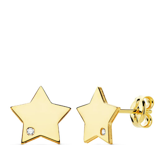 18K PENDIENTES ORO AMARILLO ESTRELLA CIRCONITA 8X8 MM CIERRE PRESION