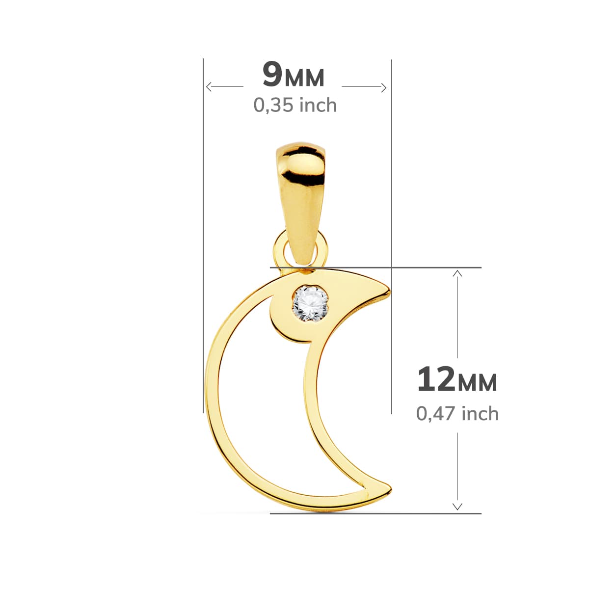 18K COLGANTE ORO AMARILLO LUNA CIRCONITA 12X9 MM
