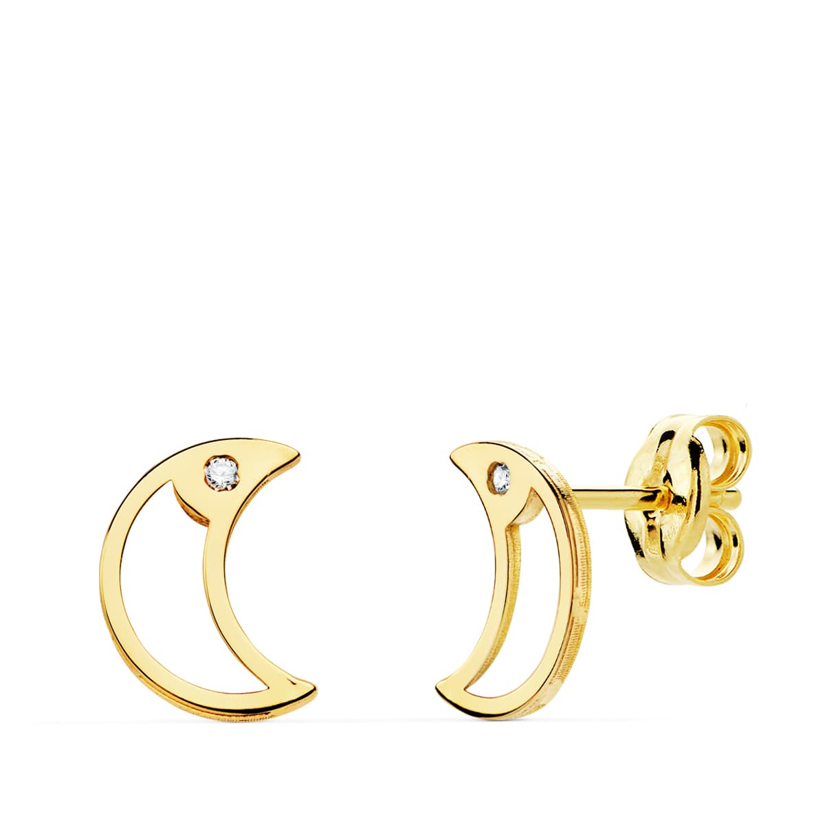 18K PENDIENTES ORO AMARILLO LUNA CIRCONITA 8X6 MM CIERRE PRESION