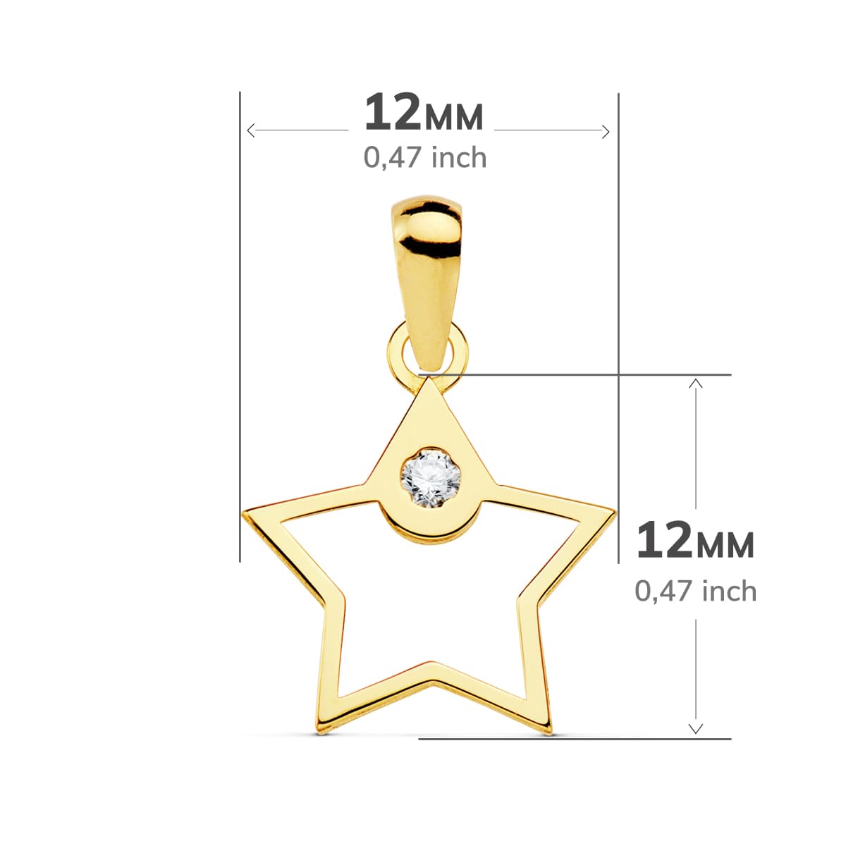 18K COLGANTE ORO AMARILLO ESTRELLA CIRCONITA 12X12 MM