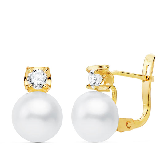 Pendientes Garras Circonita Perla 7,5 mm 11 x 7,5 mm de oro amarillo 18K