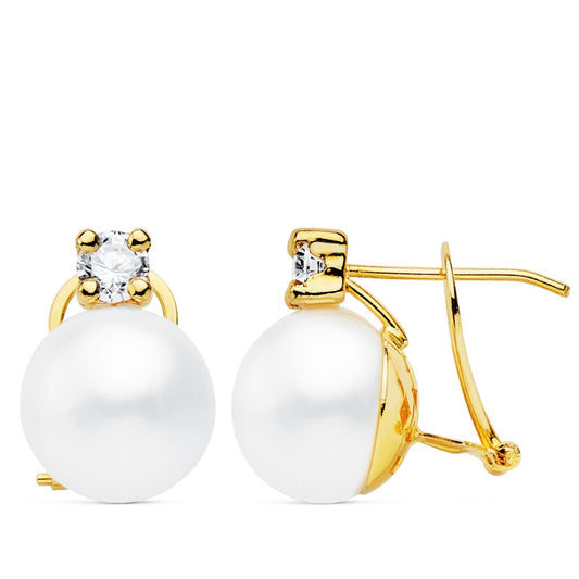 Pendientes Perla y Garra 15 x 11 mm de oro amarillo 18K
