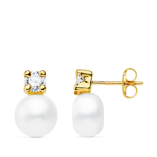 Pendientes Perla y Garras 12 x 8 mm de oro amarillo 18K