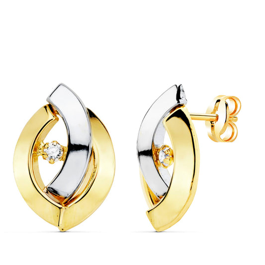 Pendientes Bicolor Bandas y Circonita. Medida: 15 x 10 mm. 18K