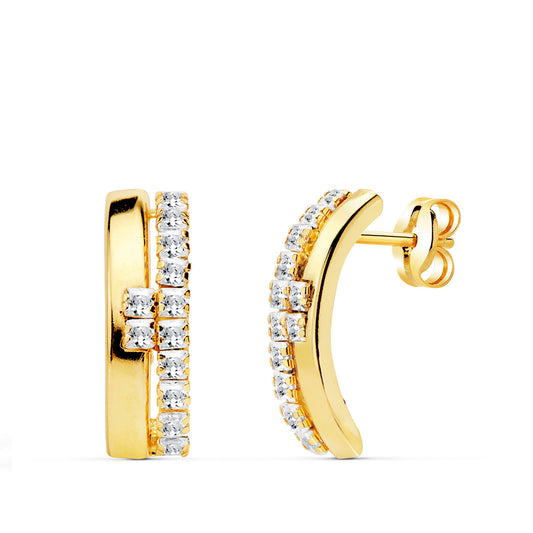 18K PENDIENTES ORO AMARILLO BANDAS CIRCONITA 14X4.5 MM CIERRE PRESION