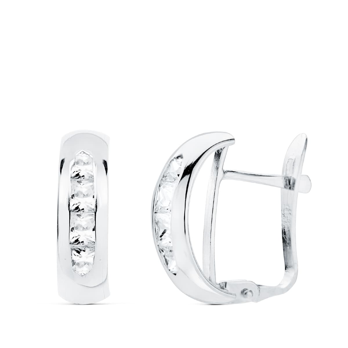 Pendientes Banda Circonita 13,5 x 5 mm de oro blanco 18K