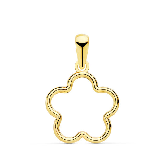 18K COLGANTE AMULETO ORO AMARILLO FLOR CERCO LISO 12X12 MM