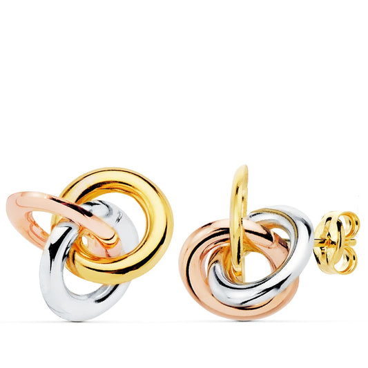 Pendientes Nudos Tricolor Brillo 14 x 14 mm presión 18K