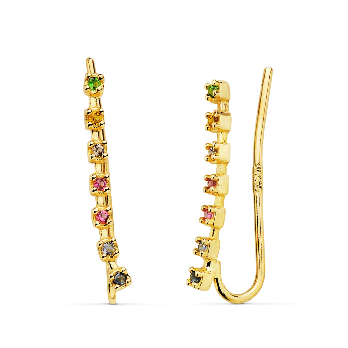 18K PENDIENTES ORO AMARILLO TREPADORES PIEDRA COLOR 17X2 MM