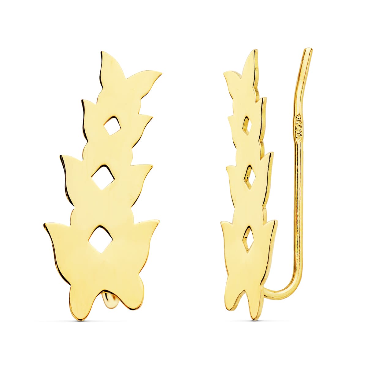 18K PENDIENTES ORO AMARILLO TREPADORES 20X9 MM MARIPOSAS