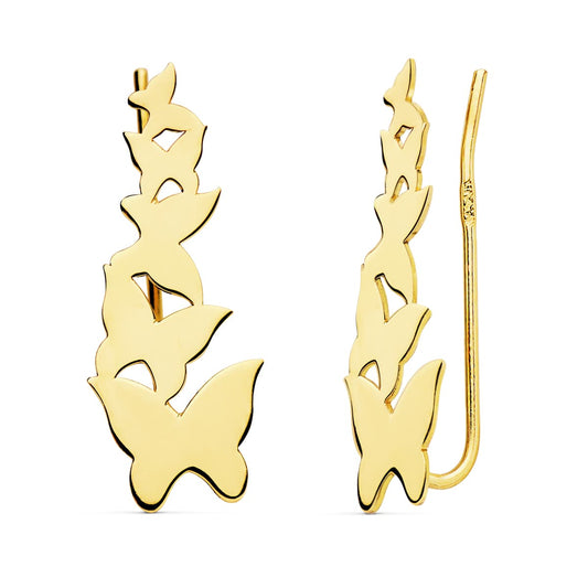 18K PENDIENTES ORO AMARILLO TREPADORES MARIPOSAS 22X9 MM