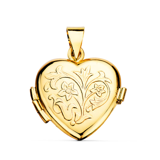 18K GUARDAPELO DIJE PORTAFOTOS ORO AMARILLO CORAZON BRILLO 20X20 MM