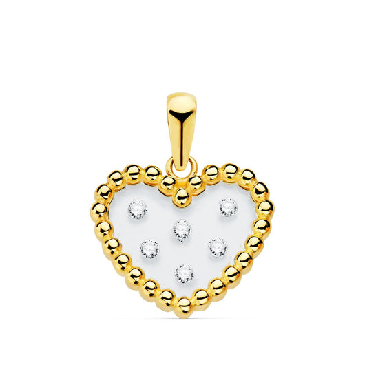 18K COLGANTE ORO AMARILLO CORAZON AIRSHINE TRANSPARENTE CON CIRCONITA 14X12 MM C. AMOR