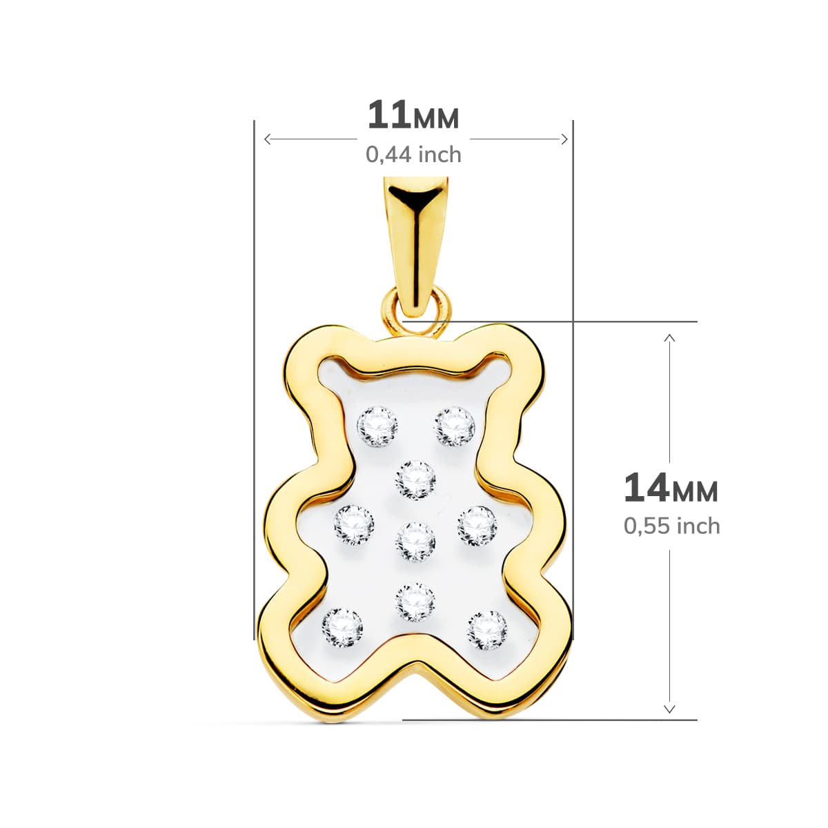 18K COLGANTE ORO AMARILLO OSO AIRSHINE TRANSPARENTE CON CIRCONITA 14X11 MM