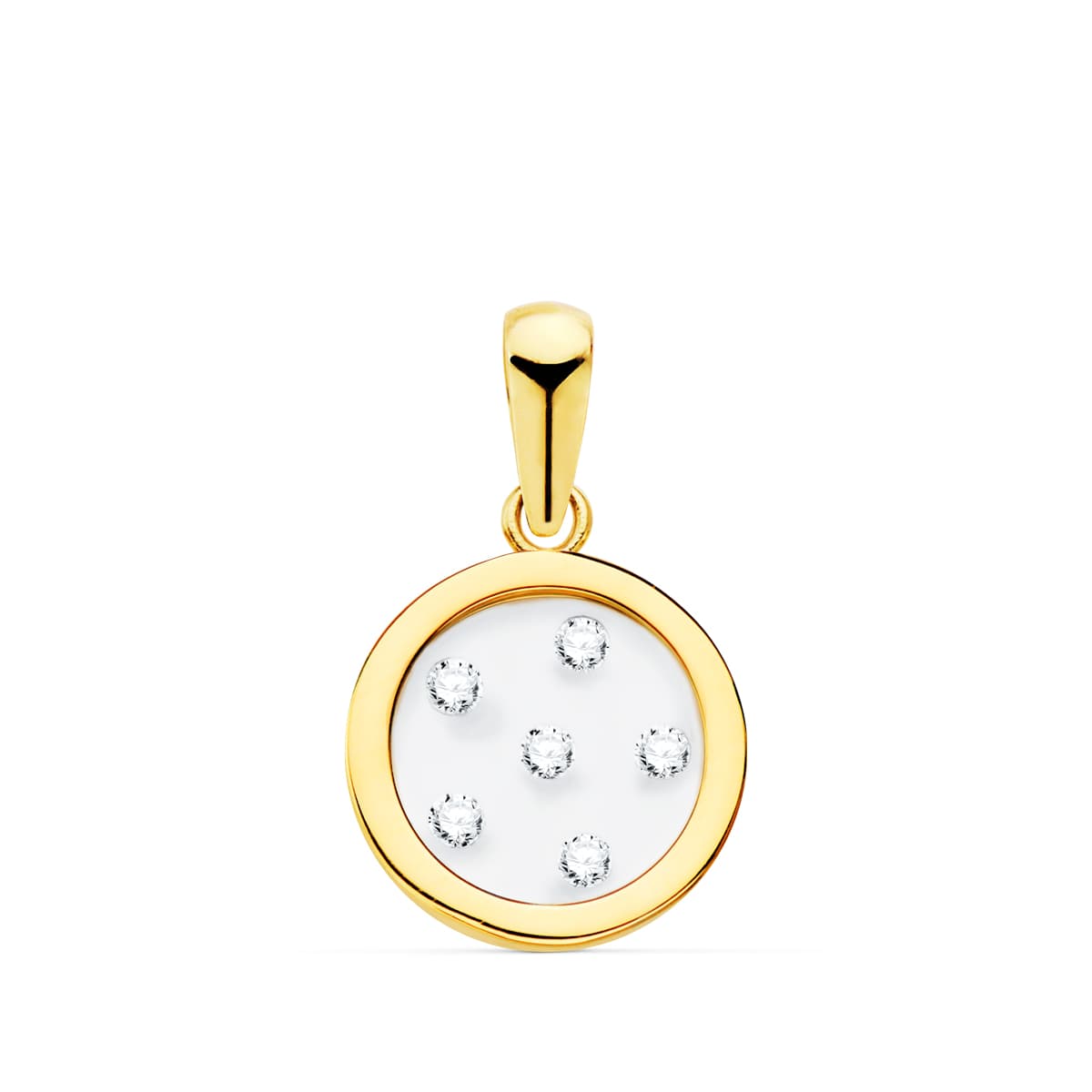 18K COLGANTE ORO AMARILLO REDONDO AIRSHINE TRANSPARENTE CON CIRCONITA 11 MM