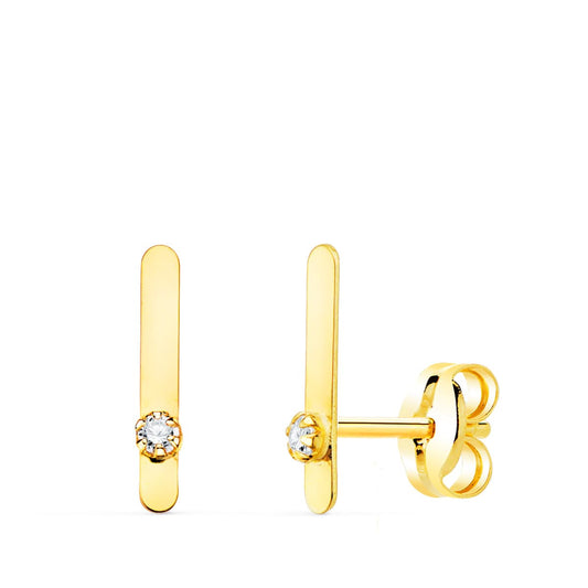 Pendientes Trepador Mini Barra con Circonita 10 x 1,5 mm de oro amarillo 18K