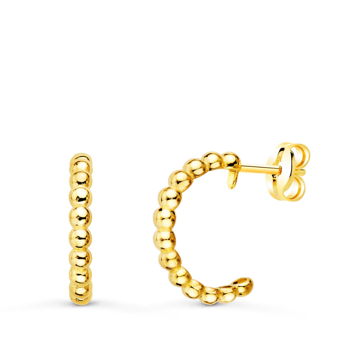 Aros Abiertos Bolas Lisas 14 mm Ancho 2 mm de oro amarillo 18K