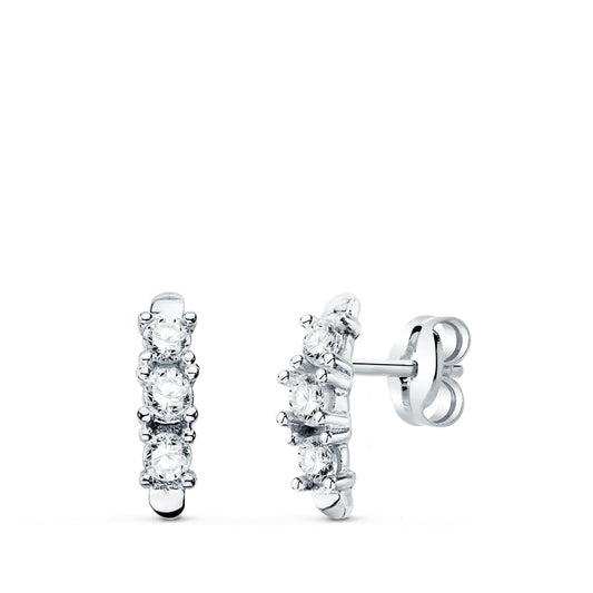 Pendientes Circonita con Garras 9,5 x 2,5 mm presión de oro blanco 18K