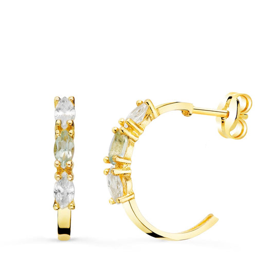 Pendientes 1 2 Aro Aguamarina Talla Marquise. 15 x 2 mm presión de oro amarillo 18K